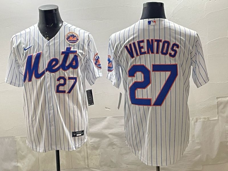 2026 Men Nike New York Mets #27 Vientos White Stripe Game MLB Jersey 008->new york mets->MLB Jersey